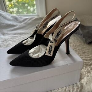 Dior J’ADOR Black and Cream Slingback Heels